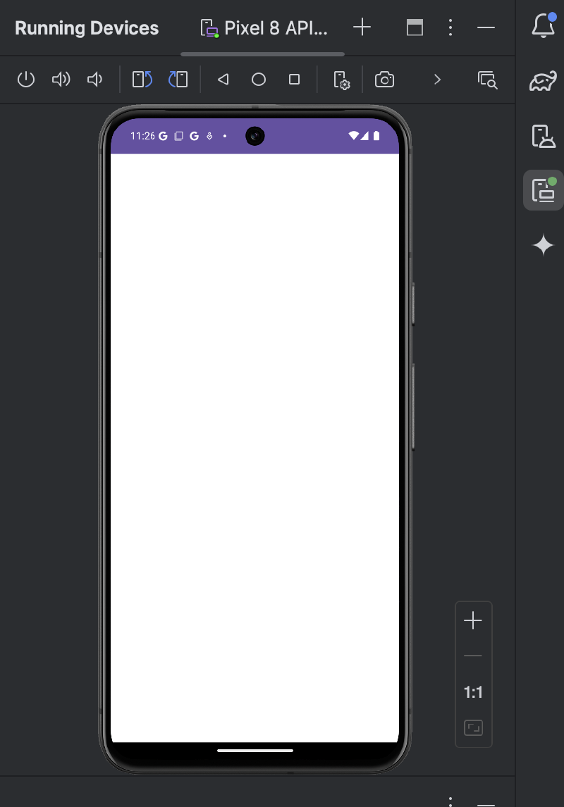 A screenshot showing Android Studio’s android emulator with a blank page