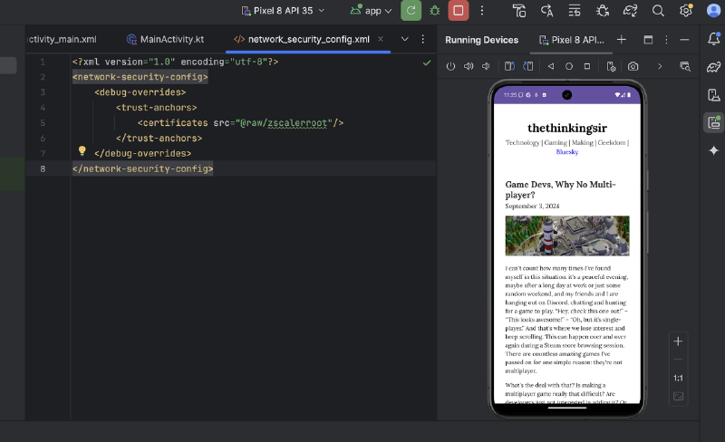 A screenshot of the Android Studio emulator showing the page loading correctly